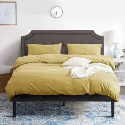 Classic Bed Frame, Gray Metal Frame，Full Size Upholstered Platform Bed with Sturdy Wood Slat Support & Headboard by VECELO -Camaflexi Shop gray platform beds khd btj rf02 31 1000