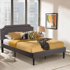 Classic Bed Frame, Gray Metal Frame，Full Size Upholstered Platform Bed with Sturdy Wood Slat Support & Headboard by VECELO -Camaflexi Shop gray platform beds khd btj rf02 c3 1000