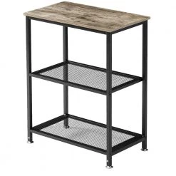 3 Tier End Table, Vintage Storage Rack with Open Shelves, Gray Side Table with Rectangle Shelf，13.8"W x 23.6"D x 30"H by VECELO