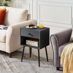 Nightstand Industrial End Table Accent Furniture with 1Open Storage & 1 Drawer for Small Space，Gray，23.6"Tx11.8"Wx15.7"L by VECELO -Camaflexi Shop gray vecelo nightstands khd mx ns19 gray 1f 1000