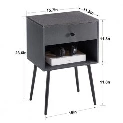 Nightstand Industrial End Table Accent Furniture with 1Open Storage & 1 Drawer for Small Space，Gray，23.6"Tx11.8"Wx15.7"L by VECELO -Camaflexi Shop gray vecelo nightstands khd mx ns19 gray 4f 1000