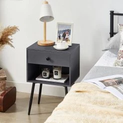 Nightstand Industrial End Table Accent Furniture with 1Open Storage & 1 Drawer for Small Space，Gray，23.6"Tx11.8"Wx15.7"L by VECELO -Camaflexi Shop gray vecelo nightstands khd mx ns19 gray 76 1000