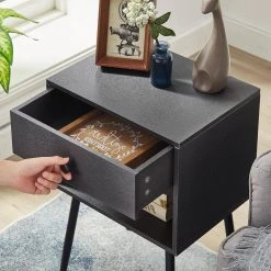 Nightstand Industrial End Table Accent Furniture with 1Open Storage & 1 Drawer for Small Space，Gray，23.6"Tx11.8"Wx15.7"L by VECELO -Camaflexi Shop gray vecelo nightstands khd mx ns19 gray fa 1000