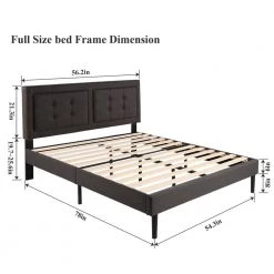 Metal + Wooden Bar Upholstered Premium Platform Bed, Grey Finely Polyfabric Upholstered Full Size Bed, 56.2"W by VECELO -Camaflexi Shop gray vecelo platform beds khd btj rf01 1f 1000