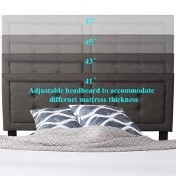 Metal + Wooden Bar Upholstered Premium Platform Bed, Grey Finely Polyfabric Upholstered Full Size Bed, 56.2"W by VECELO -Camaflexi Shop gray vecelo platform beds khd btj rf01 44 1000