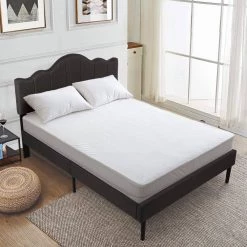 Queen Size Platform Bed Frame with Headboard Fabric Upholstered/No Box Spring Needed/Wood Slat Support 60.4 in. W by VECELO -Camaflexi Shop gray vecelo platform beds khd btj rq03 31 1000