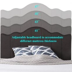 Queen Size Platform Bed Frame with Headboard Fabric Upholstered/No Box Spring Needed/Wood Slat Support 60.4 in. W by VECELO -Camaflexi Shop gray vecelo platform beds khd btj rq03 44 1000