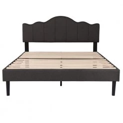 Queen Size Platform Bed Frame with Headboard Fabric Upholstered/No Box Spring Needed/Wood Slat Support 60.4 in. W by VECELO