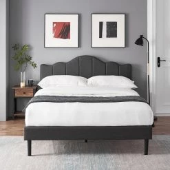 Queen Size Platform Bed Frame with Headboard Fabric Upholstered/No Box Spring Needed/Wood Slat Support 60.4 in. W by VECELO -Camaflexi Shop gray vecelo platform beds khd btj rq03 66 1000