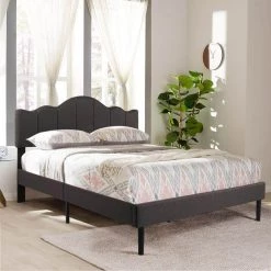 Queen Size Platform Bed Frame with Headboard Fabric Upholstered/No Box Spring Needed/Wood Slat Support 60.4 in. W by VECELO -Camaflexi Shop gray vecelo platform beds khd btj rq03 c3 1000