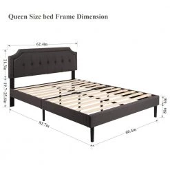 Queen Size Bed Frame with Headboard Upholstered Platform Bed with Sturdy Wood Slat Support Gray 60.4 in. W by VECELO -Camaflexi Shop gray vecelo platform beds qh btj rq002 1f 1000