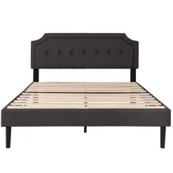 Queen Size Bed Frame with Headboard Upholstered Platform Bed with Sturdy Wood Slat Support Gray 60.4 in. W by VECELO