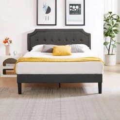 Queen Size Bed Frame with Headboard Upholstered Platform Bed with Sturdy Wood Slat Support Gray 60.4 in. W by VECELO -Camaflexi Shop gray vecelo platform beds qh btj rq002 c3 1000