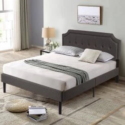 Queen Size Bed Frame with Headboard Upholstered Platform Bed with Sturdy Wood Slat Support Gray 60.4 in. W by VECELO -Camaflexi Shop gray vecelo platform beds qh btj rq002 fa 1000