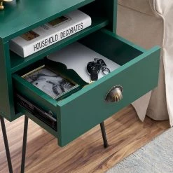 Nightstand 2-Tier Industrial End Side Table with Open Compartment & 1 Drawer, Green，23.7"Tx15.7"Wx15.7"L by VECELO -Camaflexi Shop green vecelo nightstands khd jyx ns09 grn 44 1000