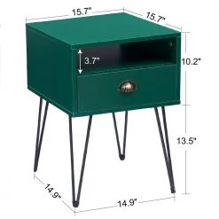 Nightstand 2-Tier Industrial End Side Table with Open Compartment & 1 Drawer, Green，23.7"Tx15.7"Wx15.7"L by VECELO -Camaflexi Shop green vecelo nightstands khd jyx ns09 grn 4f 1000