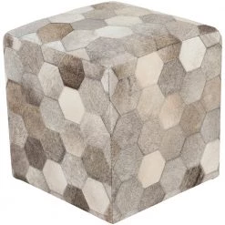 Jenae Solid Ivory Hair On Hide Cube Accent Pouf by Artistic Weavers
