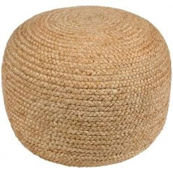 Daveth Solid Khaki Jute Round Accent Pouf by Artistic Weavers