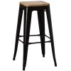 30 in. Large Decorative Accent Bar Stool for Indoor and Outdoor, Wooden Brown and Metal Black by Vintiquewise