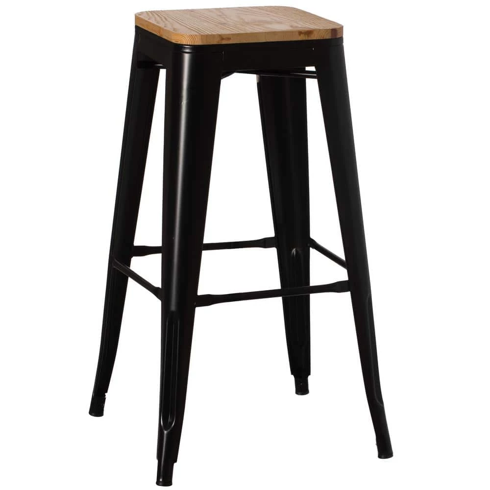 30 in. Large Decorative Accent Bar Stool for Indoor and Outdoor, Wooden Brown and Metal Black by Vintiquewise 3 30 in. Large Decorative Accent Bar Stool for Indoor and Outdoor, Wooden Brown and Metal Black by Vintiquewise