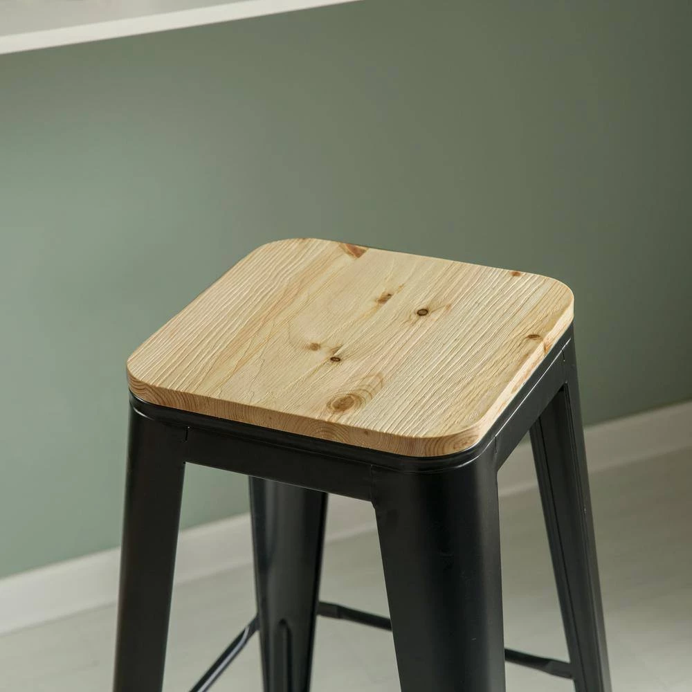 30 in. Large Decorative Accent Bar Stool for Indoor and Outdoor, Wooden Brown and Metal Black by Vintiquewise 9 30 in. Large Decorative Accent Bar Stool for Indoor and Outdoor, Wooden Brown and Metal Black by Vintiquewise - Image 7