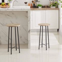 24 in. Maple Color Metal 23.6 in. Bar Stool with Wooden Seat Bar Height Stools Tall Bar Chair (Set of 2) by VECELO -Camaflexi Shop maple color vecelo bar stools khd jyx sd02 mc 31 1000
