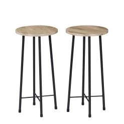 24 in. Maple Color Metal 23.6 in. Bar Stool with Wooden Seat Bar Height Stools Tall Bar Chair (Set of 2) by VECELO