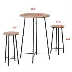 23.6 in. W Maple Color 35.4 in. H 3-Pieces Living Room Tables and Chair Set, Round Wooden Coffee Table Set with 2-Stools by VECELO -Camaflexi Shop maple color vecelo coffee tables khd jyx bst04 mc 1f 1000