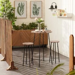 23.6 in. W Maple Color 35.4 in. H 3-Pieces Living Room Tables and Chair Set, Round Wooden Coffee Table Set with 2-Stools by VECELO -Camaflexi Shop maple color vecelo coffee tables khd jyx bst04 mc 44 1000