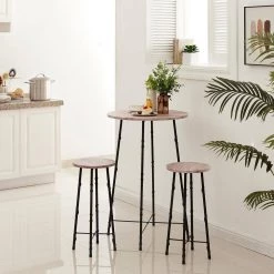 23.6 in. W Maple Color 35.4 in. H 3-Pieces Living Room Tables and Chair Set, Round Wooden Coffee Table Set with 2-Stools by VECELO -Camaflexi Shop maple color vecelo coffee tables khd jyx bst04 mc 4f 1000