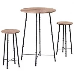 23.6 in. W Maple Color 35.4 in. H 3-Pieces Living Room Tables and Chair Set, Round Wooden Coffee Table Set with 2-Stools by VECELO