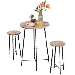 23.6 in. W Maple Color 35.4 in. H 3-Pieces Living Room Tables and Chair Set, Round Wooden Coffee Table Set with 2-Stools by VECELO -Camaflexi Shop maple color vecelo coffee tables khd jyx bst04 mc c3 1000