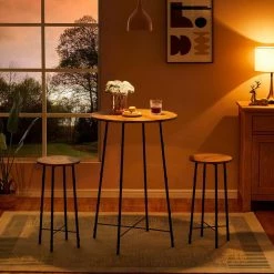 23.6 in. W Maple Color 35.4 in. H 3-Pieces Living Room Tables and Chair Set, Round Wooden Coffee Table Set with 2-Stools by VECELO -Camaflexi Shop maple color vecelo coffee tables khd jyx bst04 mc fa 1000