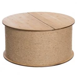 Natrual Decorative Round Spool Shaped Wooden Coffee Table with Rope Lift Top Storage by Vintiquewise -Camaflexi Shop natrual vintiquewise coffee tables qi003897 4f 1000