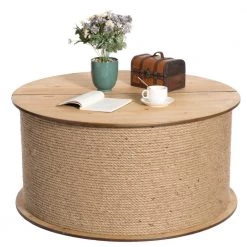 Natrual Decorative Round Spool Shaped Wooden Coffee Table with Rope Lift Top Storage by Vintiquewise -Camaflexi Shop natrual vintiquewise coffee tables qi003897 c3 1000
