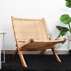 Decorative Natural Foldable Rattan and Teak Wood Chair for Indoor and Outdoor by Vintiquewise -Camaflexi Shop natural vintiquewise accent chairs qi004424 44 1000
