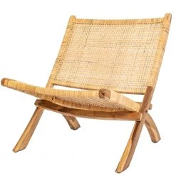 Decorative Natural Foldable Rattan and Teak Wood Chair for Indoor and Outdoor by Vintiquewise
