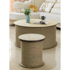 Natural Decorative Round Spool Shaped Wooden Stool with Rope by Vintiquewise -Camaflexi Shop natural vintiquewise bar stools qi003895 44 1000