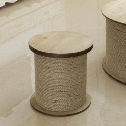 Natural Decorative Round Spool Shaped Wooden Stool with Rope by Vintiquewise -Camaflexi Shop natural vintiquewise bar stools qi003895 4f 1000