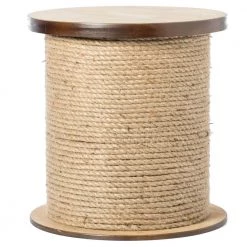 Natural Decorative Round Spool Shaped Wooden Stool with Rope by Vintiquewise