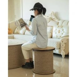 Natural Decorative Round Spool Shaped Wooden Stool with Rope by Vintiquewise -Camaflexi Shop natural vintiquewise bar stools qi003895 c3 1000
