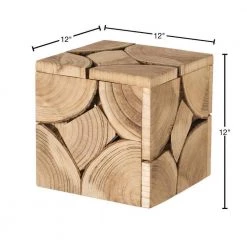 Square Carved Natural Wood Side and Coffee Table Handmade 12 in. Living Room Furniture by Vintiquewise -Camaflexi Shop natural vintiquewise end side tables qi004266 40 1000