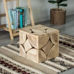 Square Carved Natural Wood Side and Coffee Table Handmade 12 in. Living Room Furniture by Vintiquewise -Camaflexi Shop natural vintiquewise end side tables qi004266 4f 1000