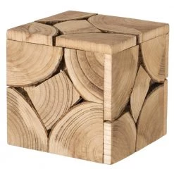 Square Carved Natural Wood Side and Coffee Table Handmade 12 in. Living Room Furniture by Vintiquewise