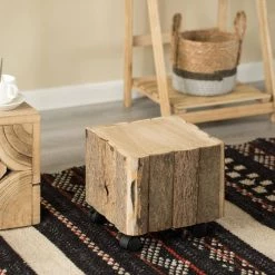 Accent Decorative Natural Wooden 10.75 Square Stump Stool, with Wheels for Indoor and Outdoor by Vintiquewise 14 Accent Decorative Natural Wooden 10.75 Square Stump Stool, with Wheels for Indoor and Outdoor by Vintiquewise -Camaflexi Shop natural vintiquewise end side tables qi004284 4f 1000