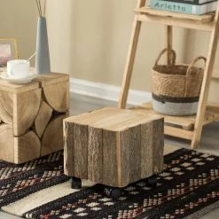 Accent Decorative Natural Wooden 10.75 Square Stump Stool, with Wheels for Indoor and Outdoor by Vintiquewise 17 Accent Decorative Natural Wooden 10.75 Square Stump Stool, with Wheels for Indoor and Outdoor by Vintiquewise -Camaflexi Shop natural vintiquewise end side tables qi004284 fa 1000