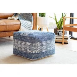 Caiden Striped Navy/Cream Cotton Rectangle Accent Pouf by Artistic Weavers -Camaflexi Shop navy cream artistic weavers ottomans s00161041725 31 1000