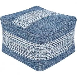 Caiden Striped Navy/Cream Cotton Rectangle Accent Pouf by Artistic Weavers