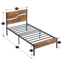 Twin Metal Platform Bed with Modern Wood Headboard and Footboard 12.2 in. H Non-Slip without Noise/Under Bed Storage by VECELO 14 Twin Metal Platform Bed with Modern Wood Headboard and Footboard 12.2 in. H Non-Slip without Noise/Under Bed Storage by VECELO -Camaflexi Shop none vecelo platform beds khd btj mbt03 rbn 1f 1000