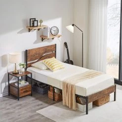 Twin Metal Platform Bed with Modern Wood Headboard and Footboard 12.2 in. H Non-Slip without Noise/Under Bed Storage by VECELO 15 Twin Metal Platform Bed with Modern Wood Headboard and Footboard 12.2 in. H Non-Slip without Noise/Under Bed Storage by VECELO -Camaflexi Shop none vecelo platform beds khd btj mbt03 rbn 44 1000